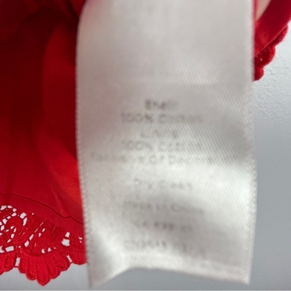 Talbots Lace Crochet Pom Cotton Short Sleeve Top Size 10 Vermilion - Picture 13 of 14